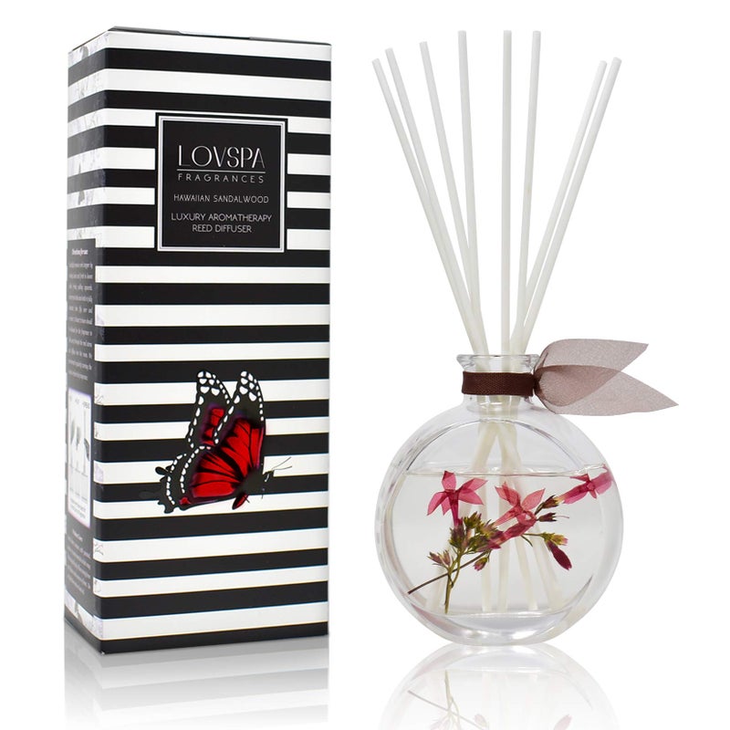 LOVSPA Reed Diffuser Set, Hawaiian Sandalwood Scented Oil Diffuser with Sticks, Home Fragrance Accessories for Bathroom Shelf Decor, Aroma Diffusers for Home or Office Fall Decor, USA Made - Image 1